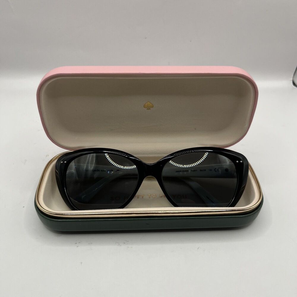 Kate Spade Angelique/S FU8 Y7 Women Black Cream Cat Eye Sunglasses 55 Case